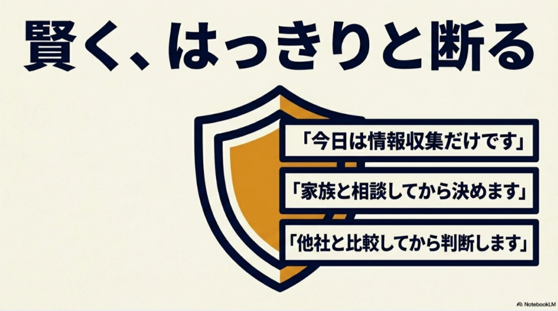 今日は情報収集だけ、家族に相談する、他社比較後に判断すると明確に断るためのフレーズ
