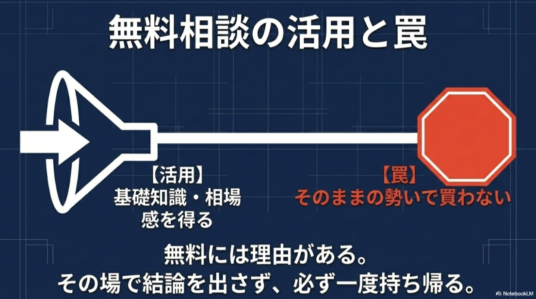 無料相談は基礎知識と相場観を得るために活用しその場の勢いで物件を買わない原則