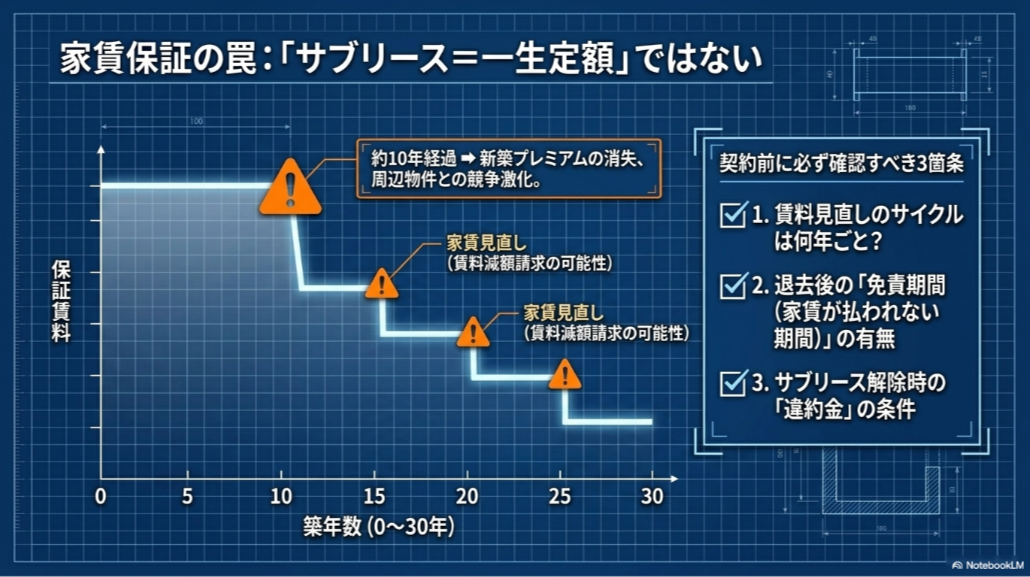 サブリースの保証賃料が築年数や賃料見直しによって下がる可能性と、契約前に確認する3項目