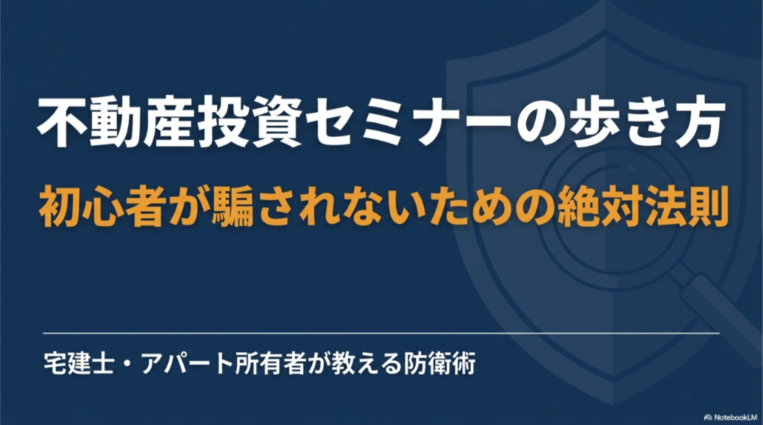 不動産投資セミナーの歩き方と初心者が営業に流されず判断するための絶対法則を示した表紙