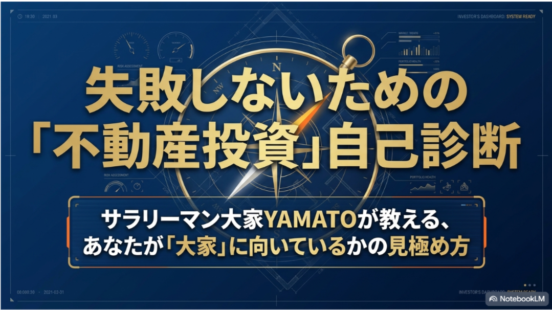 サラリーマン大家YAMATOが解説する、不動産投資に向いている人を見極める自己診断のタイトルスライド